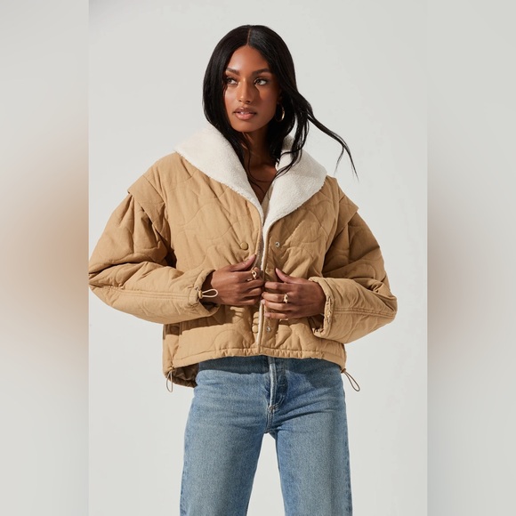 NWOT ASTR The Label Nadine Quilted Faux Shearling Jacket size S in Khaki - Picture 4 of 16